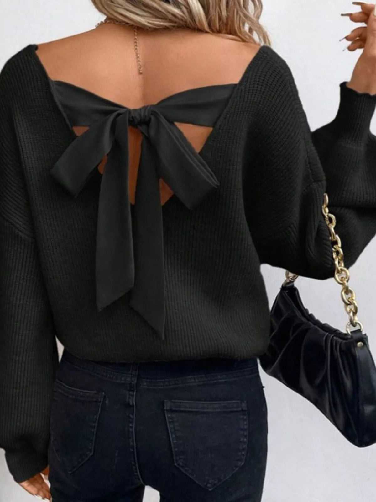 Back Bow V-neck Sweater (6)
