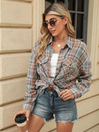 Pocketed Plaid Collared Neck Long Sleeve Shirt (4)