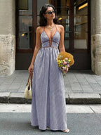 Striped Halter Neck Maxi Dress (9)