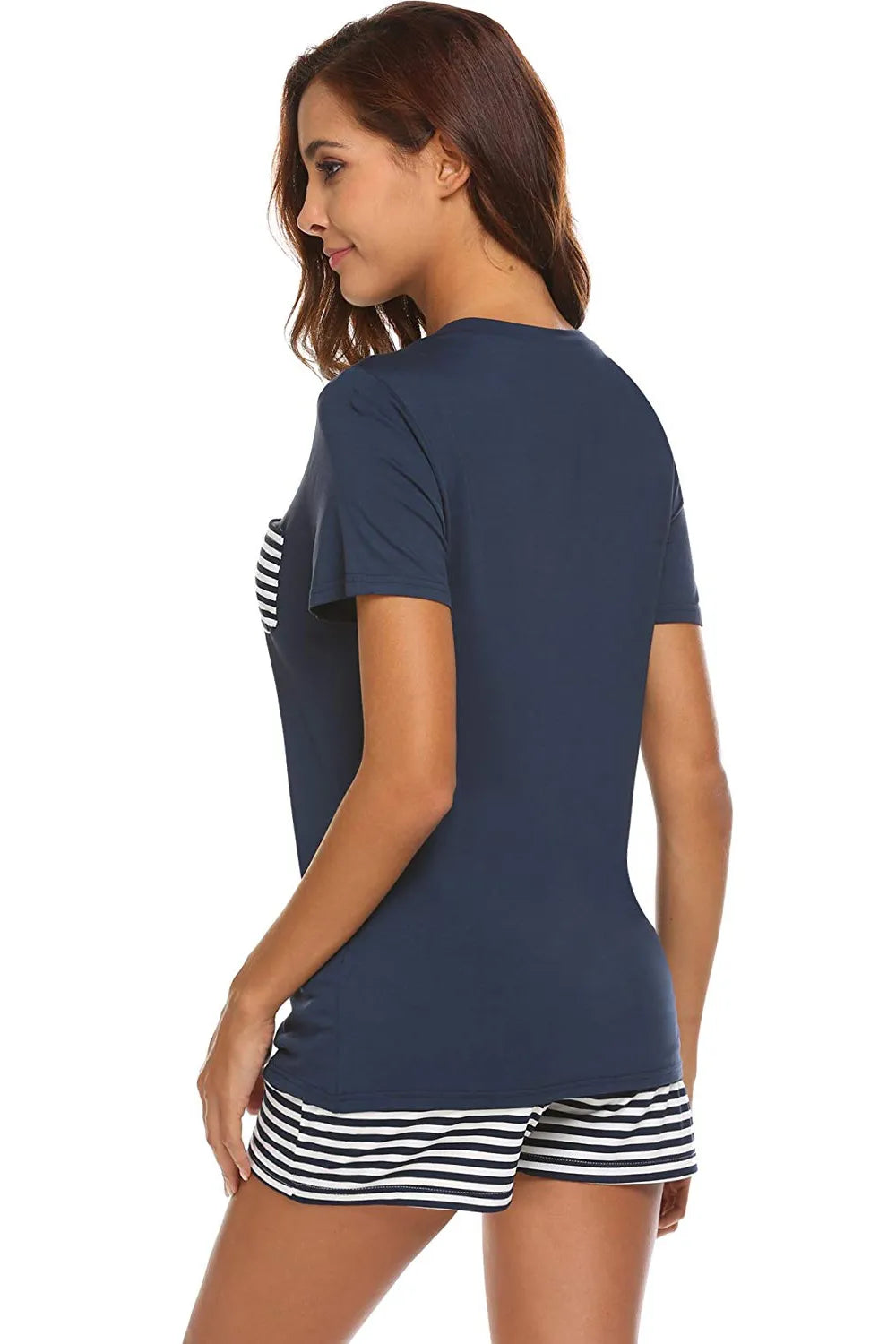 Striped Short Sleeve Top Shorts Lounge Set (3)