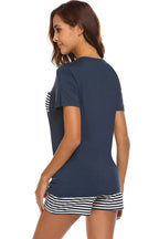 Striped Short Sleeve Top Shorts Lounge Set (3)