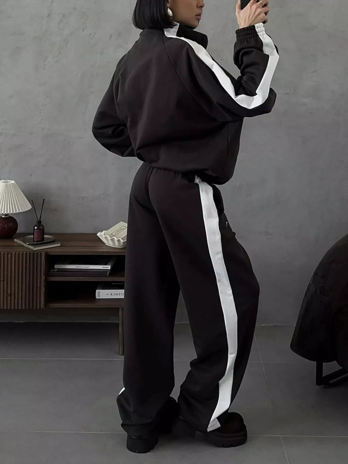 Contrast Side Stripe Zip Up Top Pants Set (6)