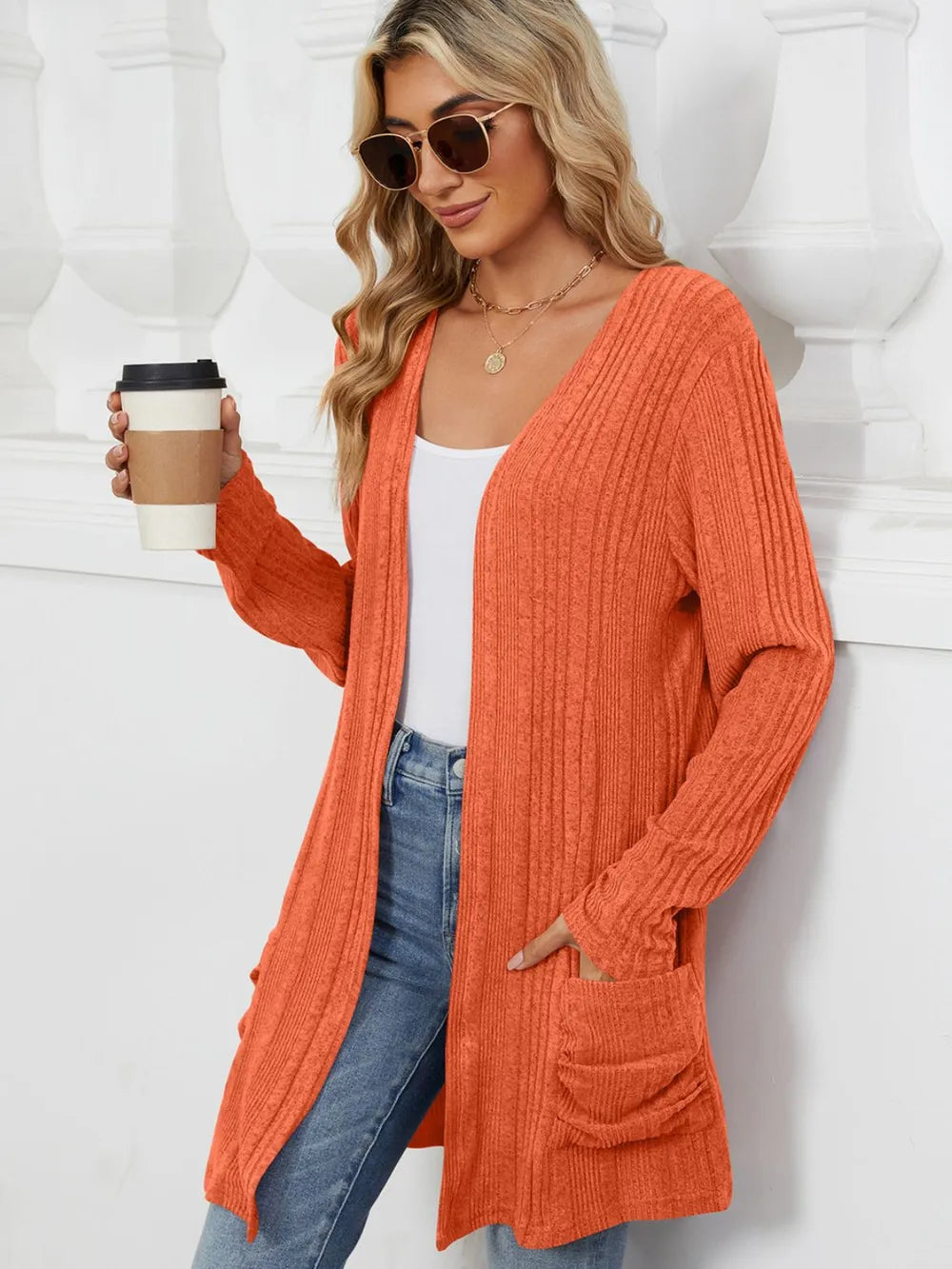 Pocketed Open Front Long Sleeve Cardigan (30)