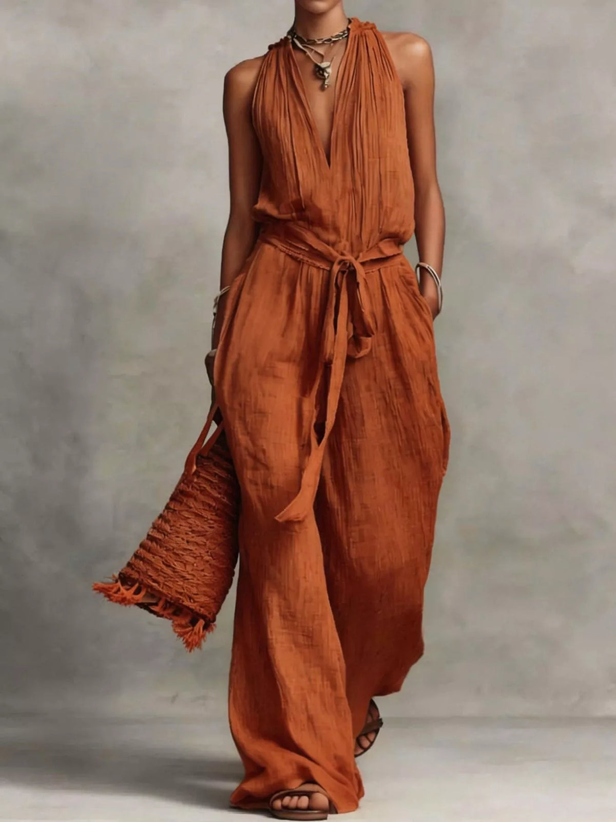 Sleeveless Wide-leg Jumpsuit Tie-waist (7)
