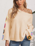 Crochet Flower Long Sleeve Sweater (7)