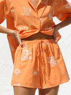Printed Button Down Short Sleeve Top Shorts Set (14)