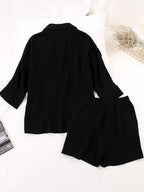 Texture Button Up Shirt Shorts Set (12)