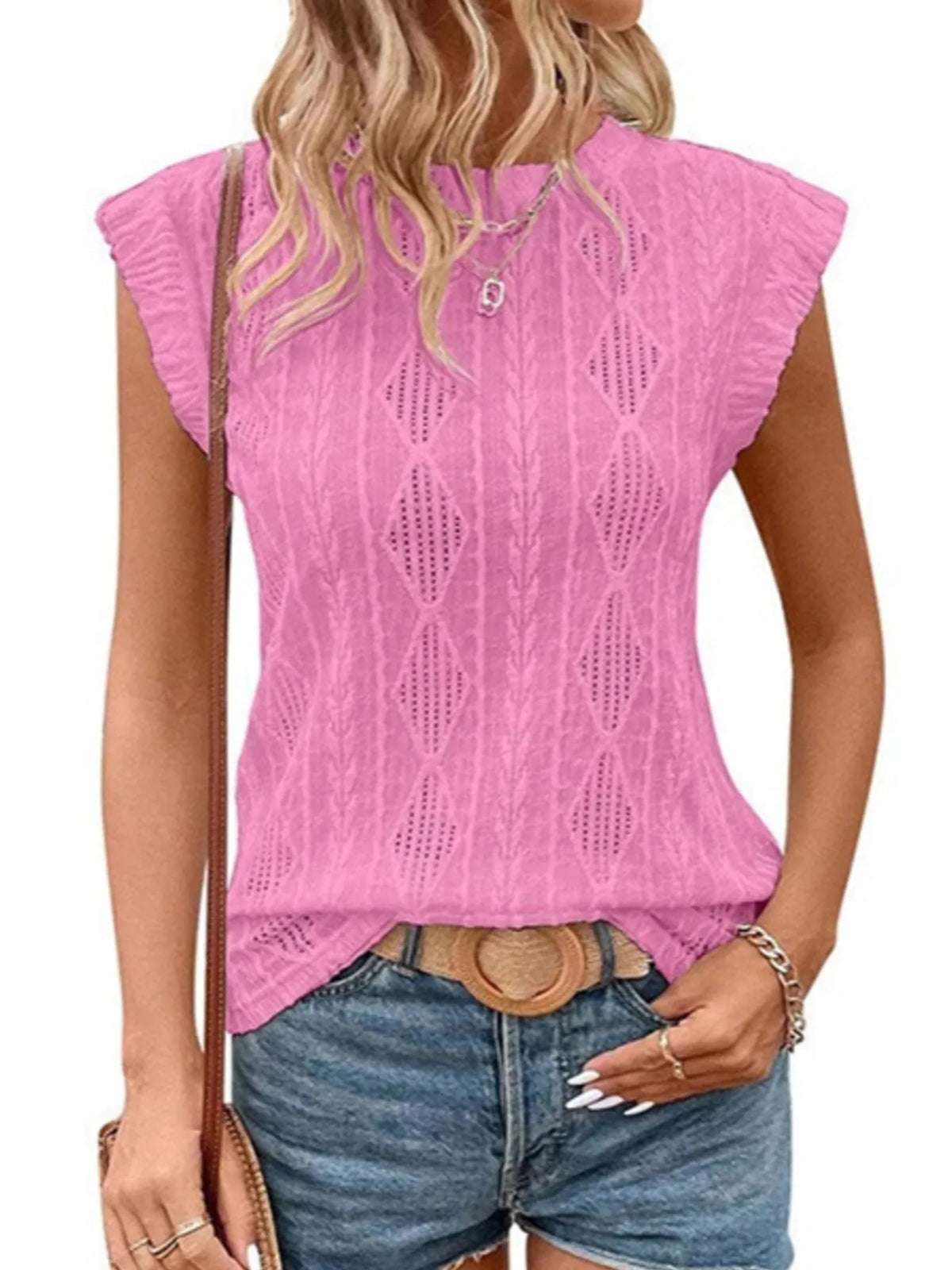 Openwork Round Neck Top (16)
