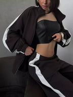 Contrast Side Stripe Zip Up Top Pants Set (4)