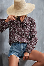 Printed Tie Neck Puff Sleeve Blouse (8)