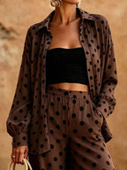 Full Size Polka Dot Shirt Wide-leg Pants Set Plus (6)