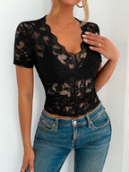 Lace V-neck Short Sleeve Top (8)