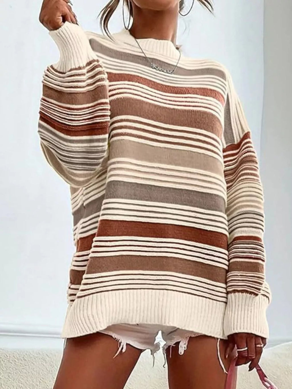 Striped Knit Long Sleeve Sweater (15)