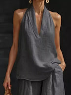 Full Size Halter Neck Top Wide Leg Pants Set Plus (9)