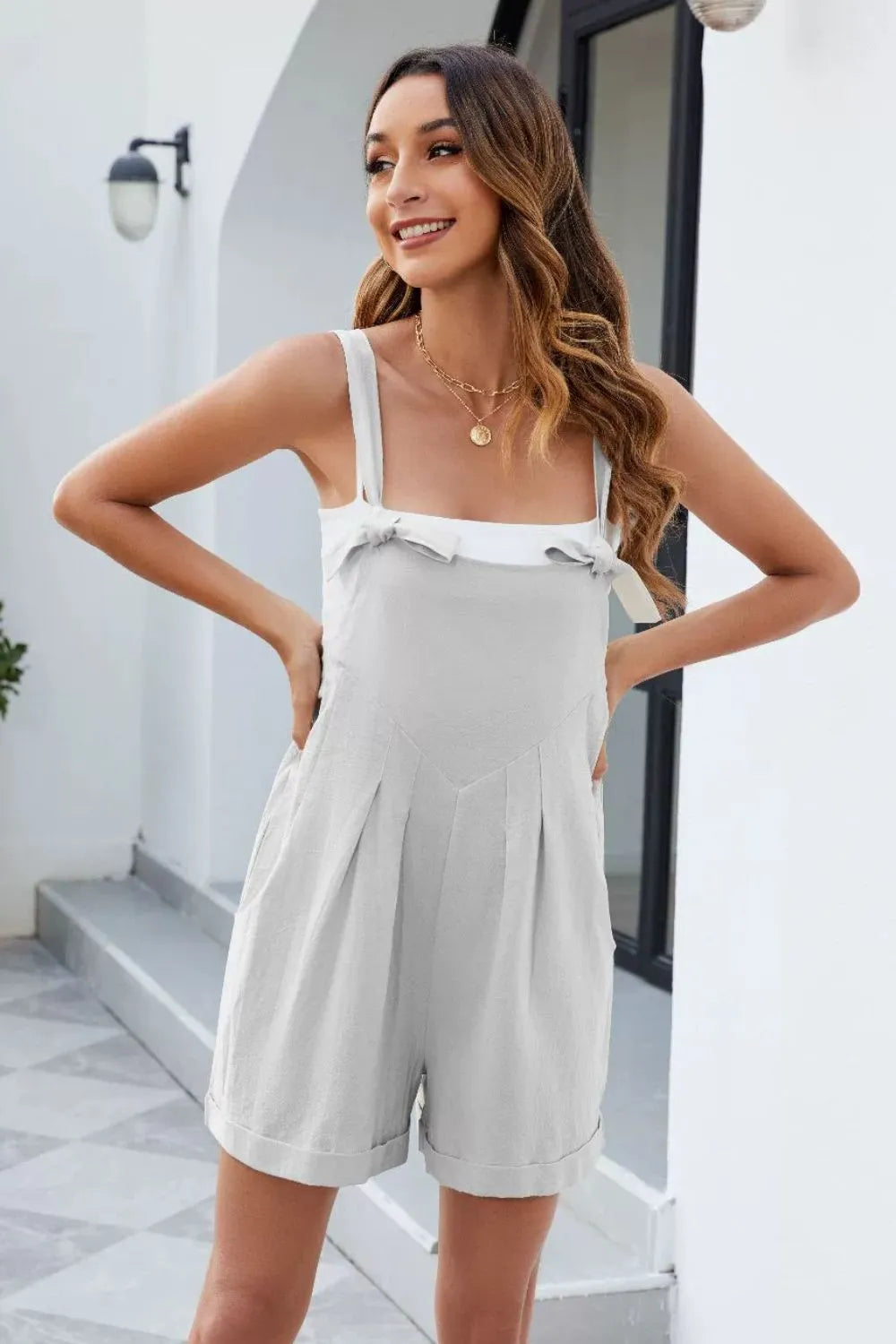 Knotted Strap Romper Pockets (2)
