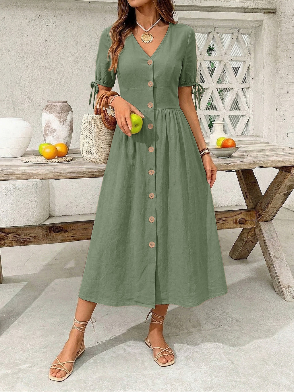 Button-down Short Sleeve Midi Dress (13)