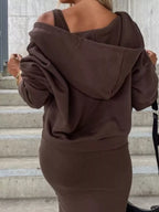 Solid Color Tank Dress V-neck Hoodie Set (6)