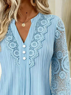 Lace Long Sleeve Notched Blouse (12)