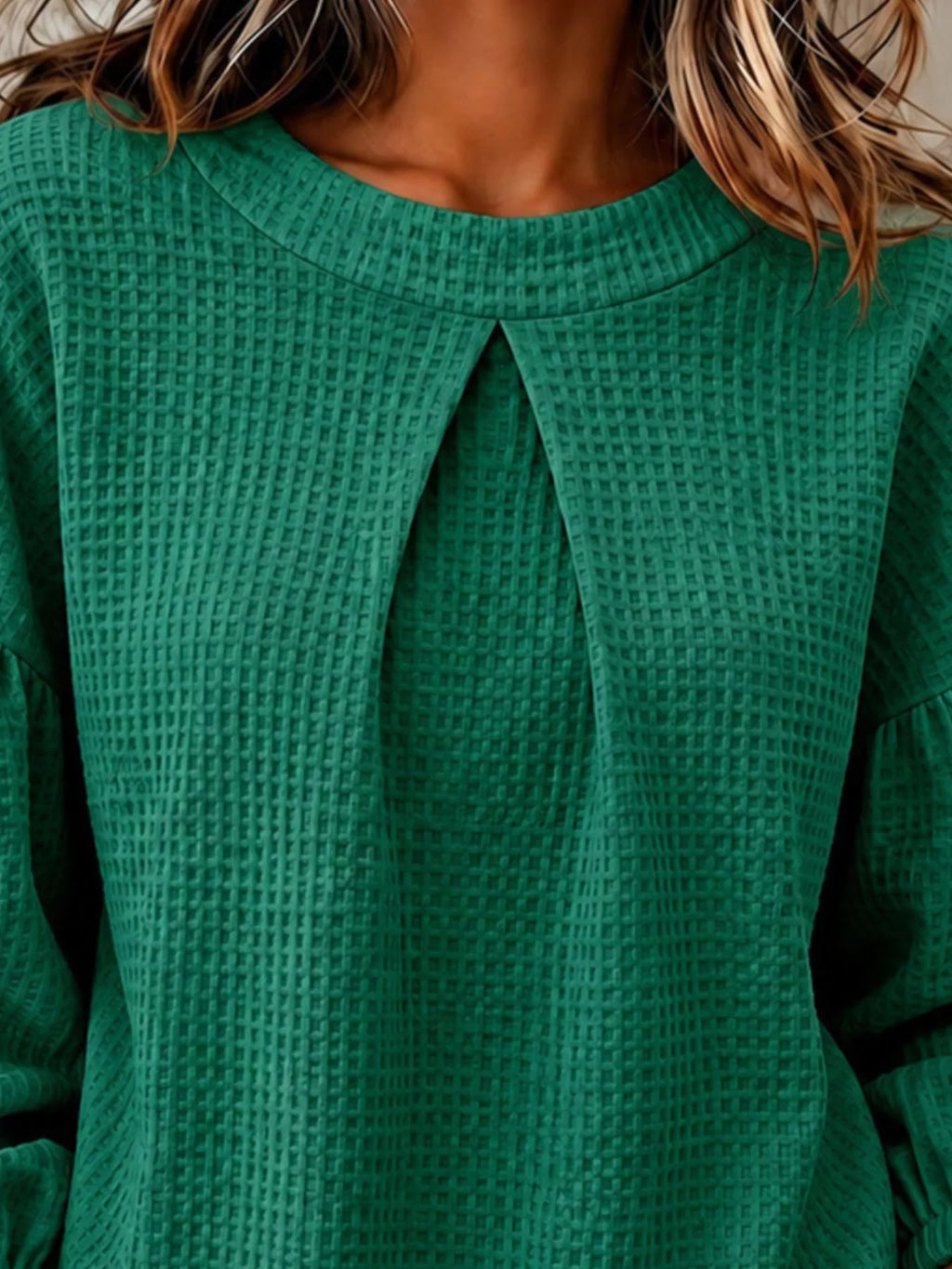 Waffle Knit Round Neck Top (8)