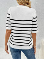 Striped Round Neck Half Sleeve Knit Top (8)