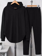 Textured Long Sleeve Hoodie Pants Set