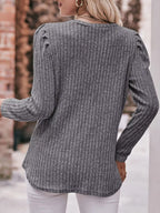 Ribbed Knit Puff Sleeve T-shirt (30)