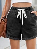 Drawstring Wash Denim Shorts (17)