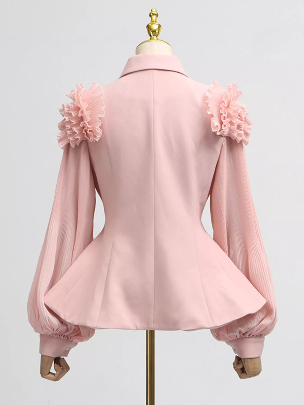 Frill Lapel Collar Top Pleated Skirt Set (8)