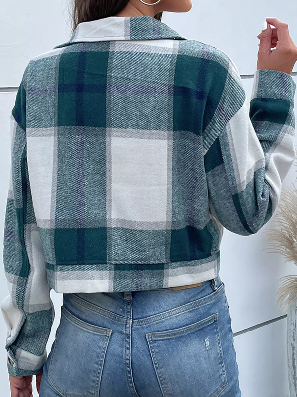 Plaid Button-up Cropped Jacket (14)