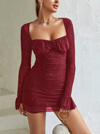 Ruched Glitter Bodycon Mini Dress (2)