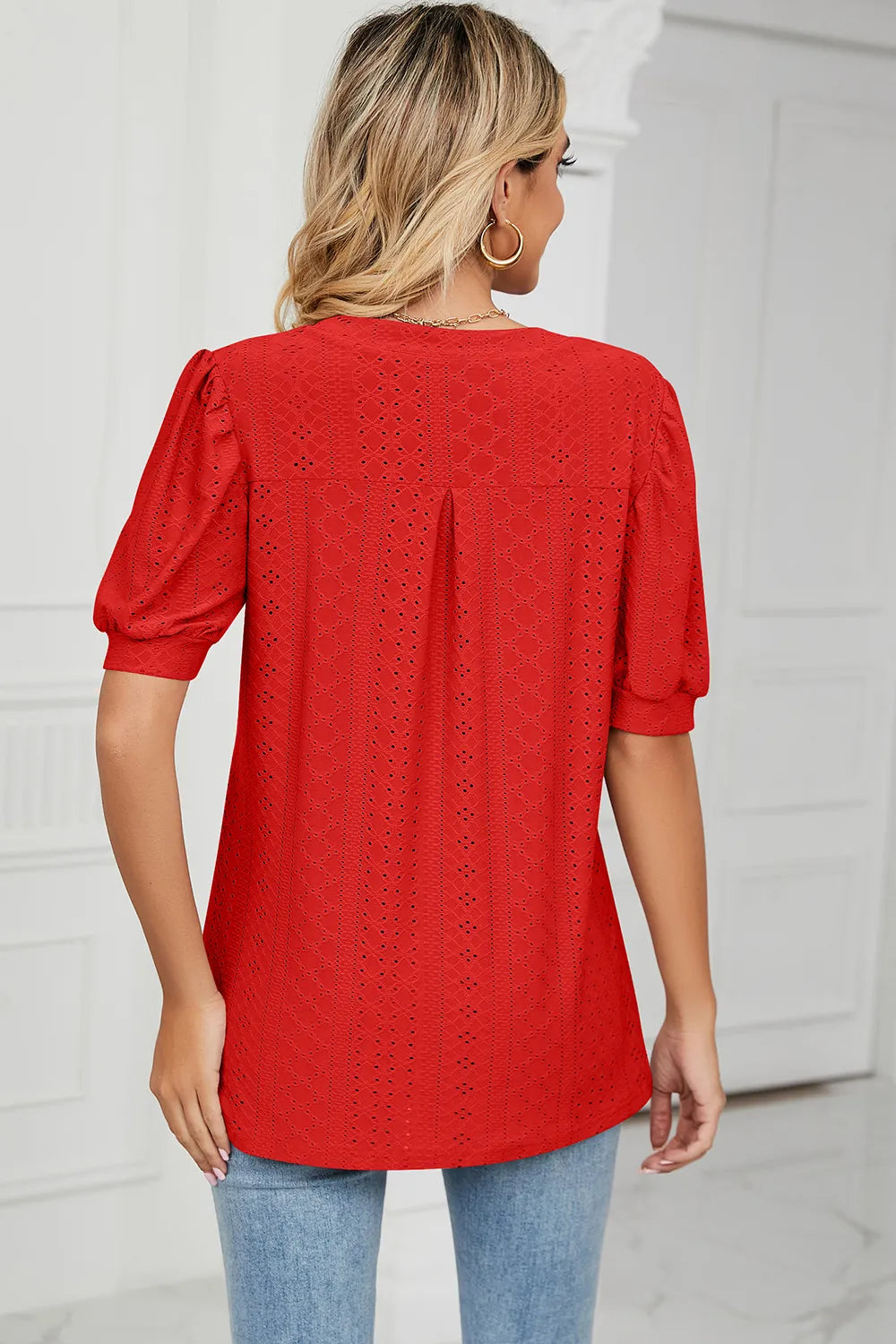 Eyelet Notched Short Sleeve T-shirt (6)