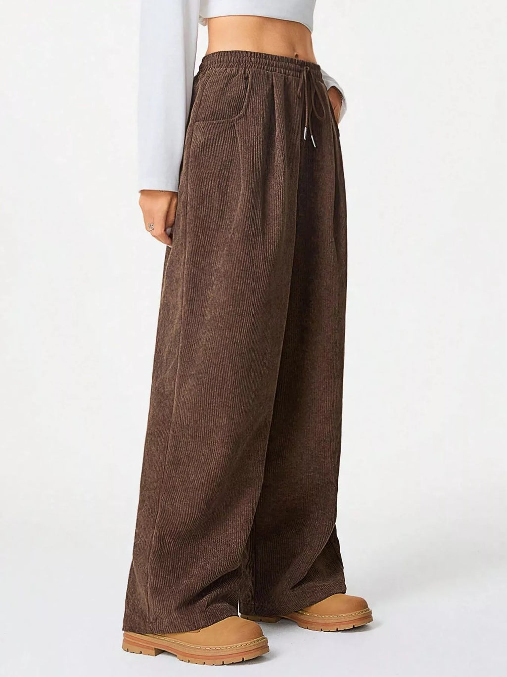 Wide Leg Corduroy Drawstring Pants (11)