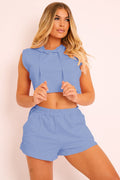 Hooded Crop Top Pocketed Shorts Set