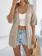 Openwork Open Front Half Sleeve Cardigan (15)