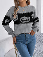 Pumpkin Round Neck Long Sleeve Sweater (16)