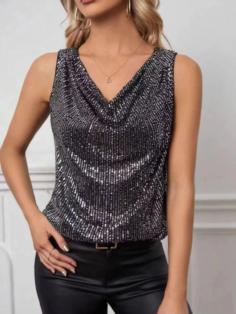 Sequin Cowl Neck Tank (7)