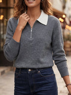 Contrast Collar Quarter Zip Sweater (4)