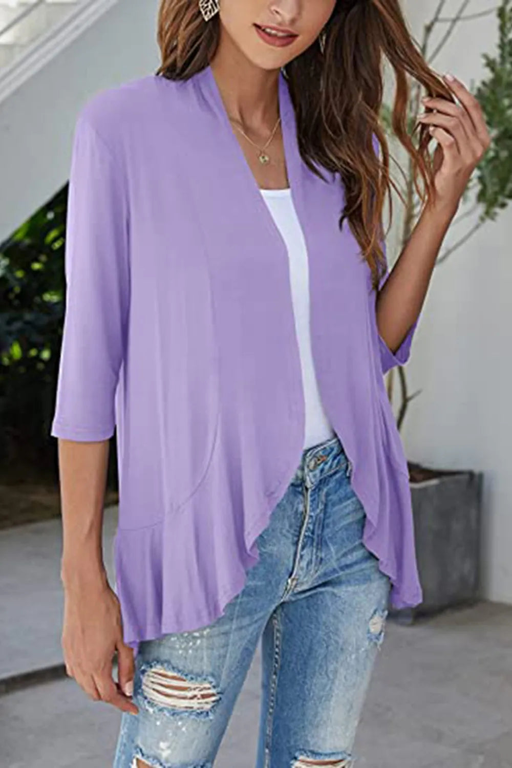 Open Front Three-quarter Sleeve Cardigan (22)