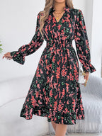 Floral Print Ruffle Hem Flounce Sleeve A-line Dress (13)