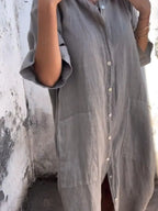 Full Size Casual Linen Button-down Shirt Dress Plus (2)