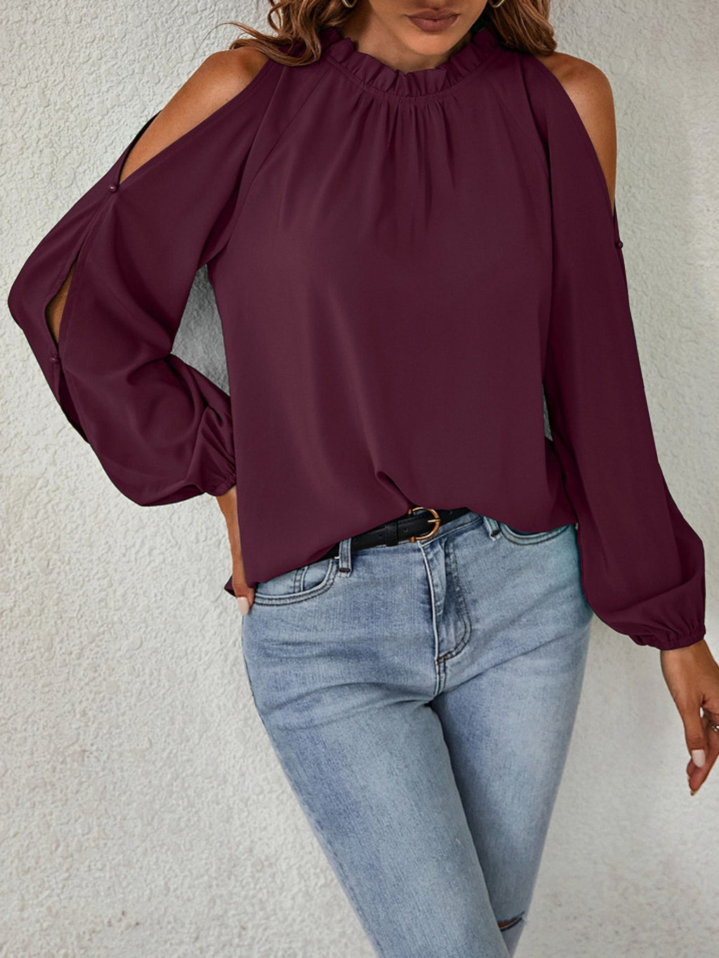 Cold Shoulder Frill Neck Blouse (2)