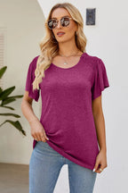Smocked Round Neck Flutter Sleeve T-shirt (14)