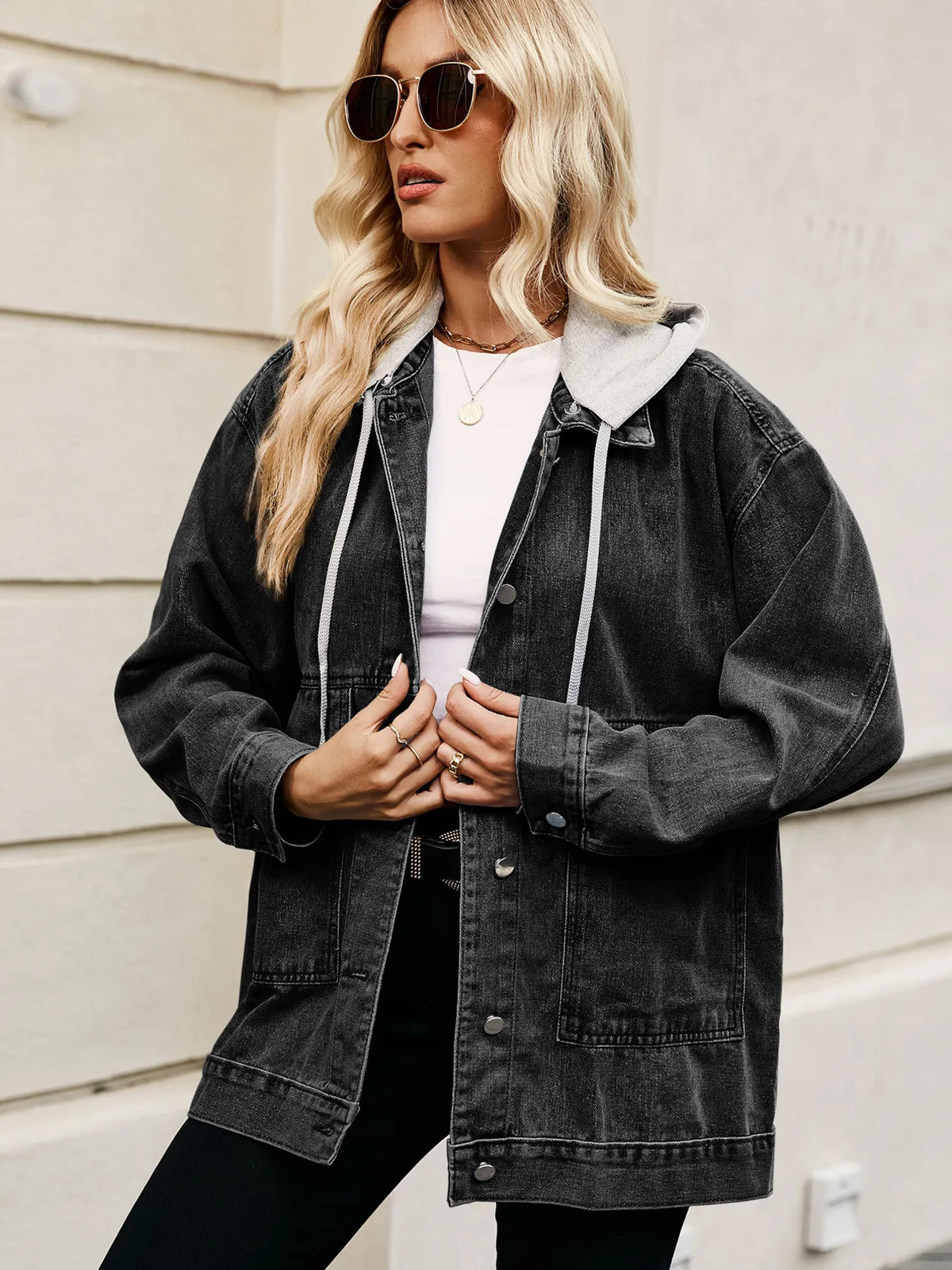 Oversized Button Up Denim Jacket Hood (14)