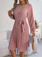 Ditsy Floral Tie Waist Pleated Dress (9)
