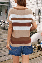 Striped Round Neck Short Sleeve Knit Top (9)