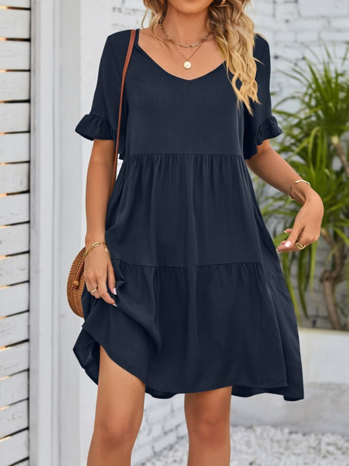 Ruffled Sleeve Tiered Mini Dress (25)