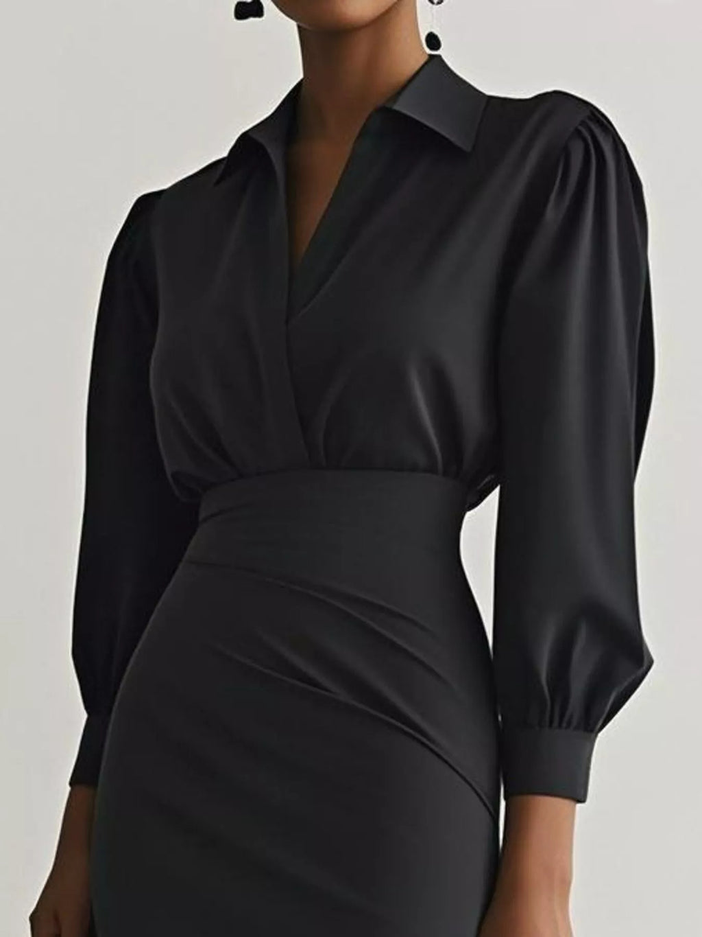 Ruched Midi Shirt Dress Side Slit (3)