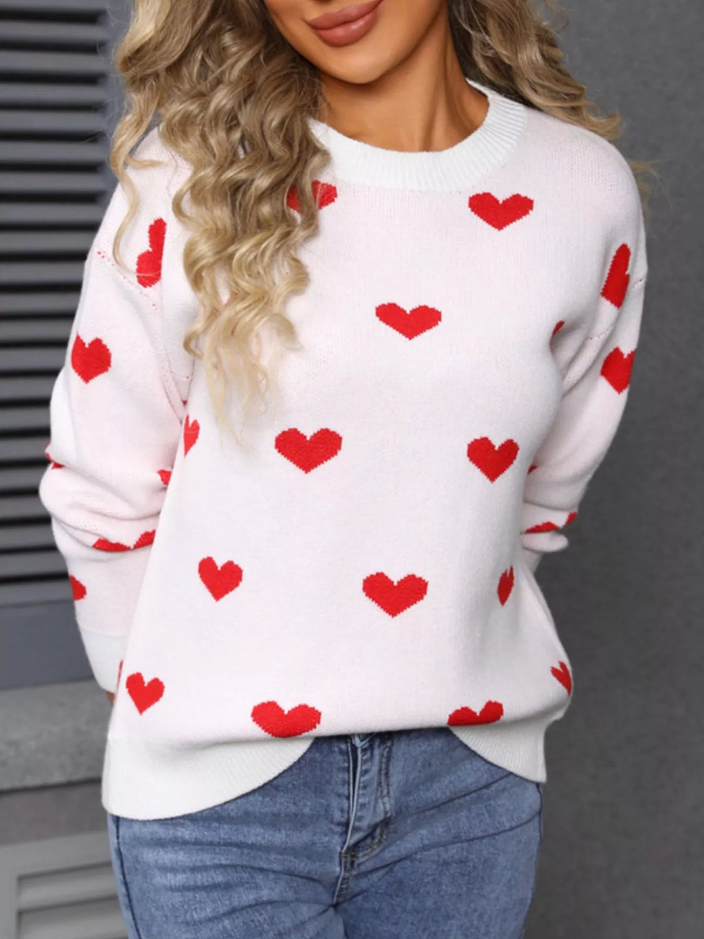Valentine's Day Heart Pattern Dropped Shoulder Sweater (3)