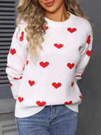 Valentine's Day Heart Pattern Dropped Shoulder Sweater (3)