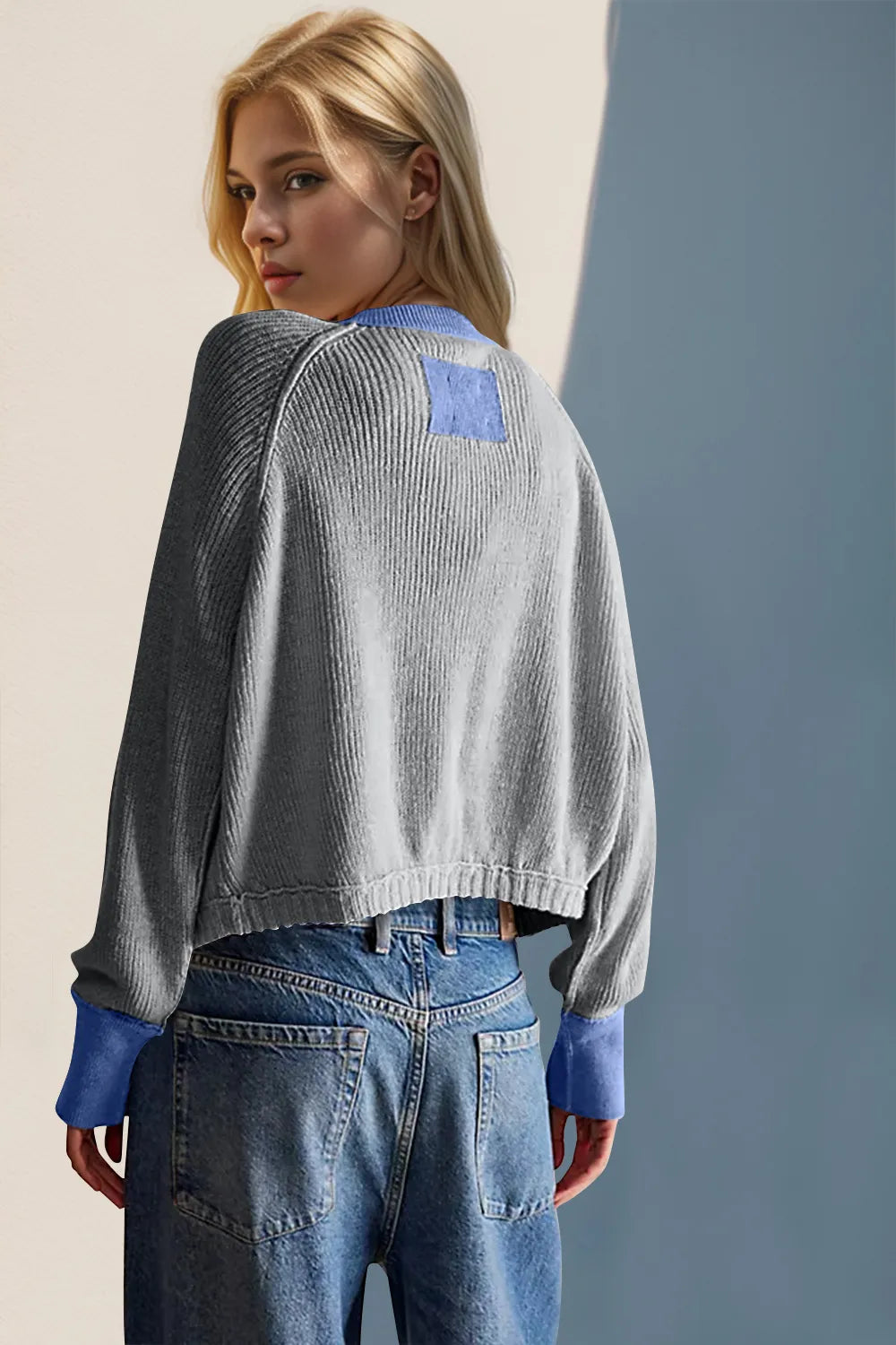 Contrast Button Up Long Sleeve Cardigan (14)